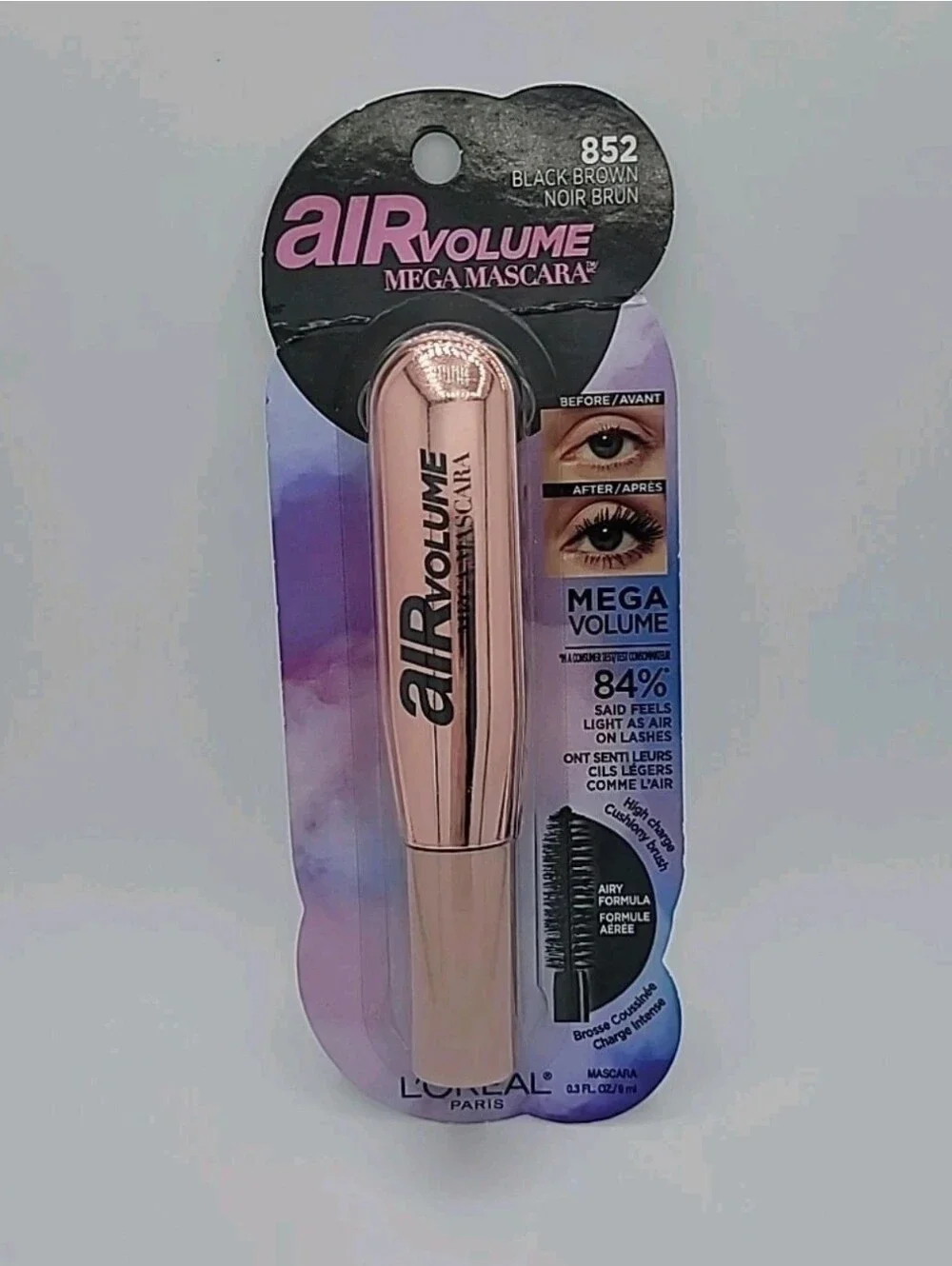 NEW L'Oreal Paris Air Volume Mega Mascara #852 Black Brown 0.3 fl oz Sealed